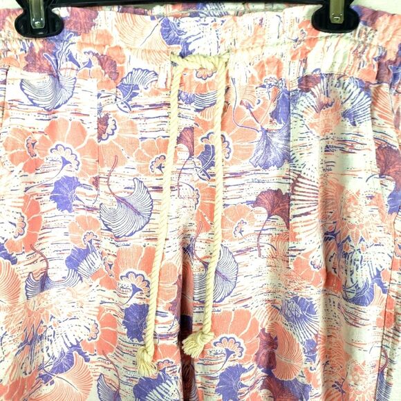 Women's Roxy Flax Linen Pink and Purple  Drawstring Relaxed Raw Hem Pants Sz LRG - Picture 8 of 14